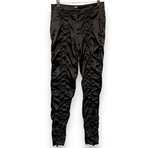 Black Satin Front Runched Pants - Picture 1 of 10